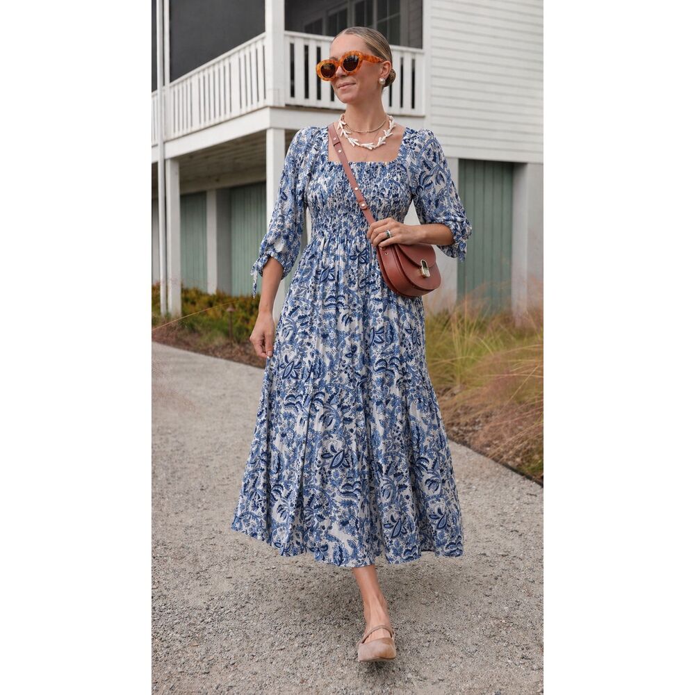 NWOT Darlington Isle smocked coastal midi dress, $228 Sm